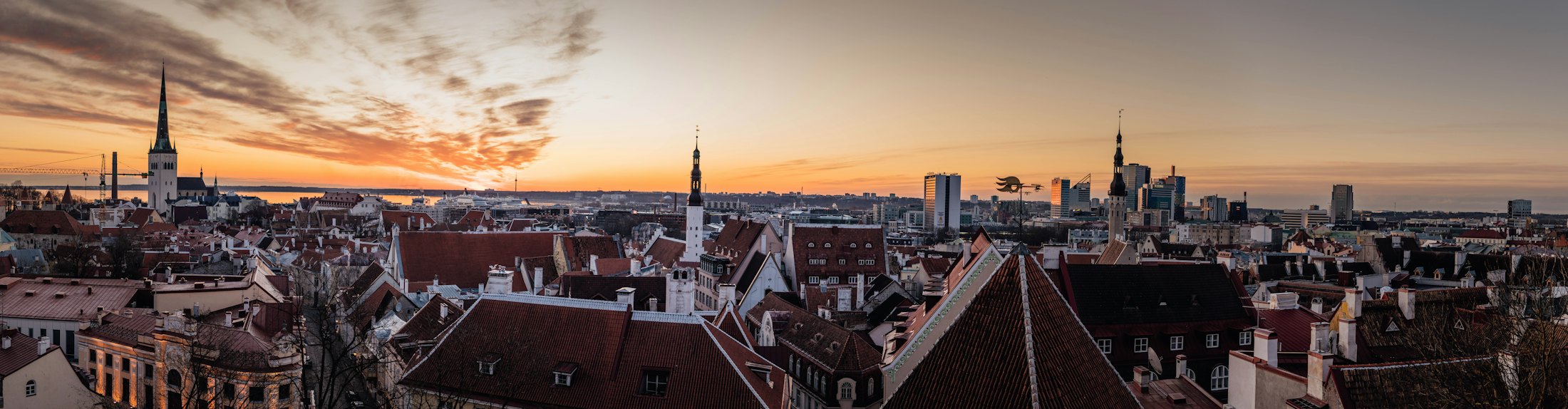 Tallinn old town and harbour at dusk